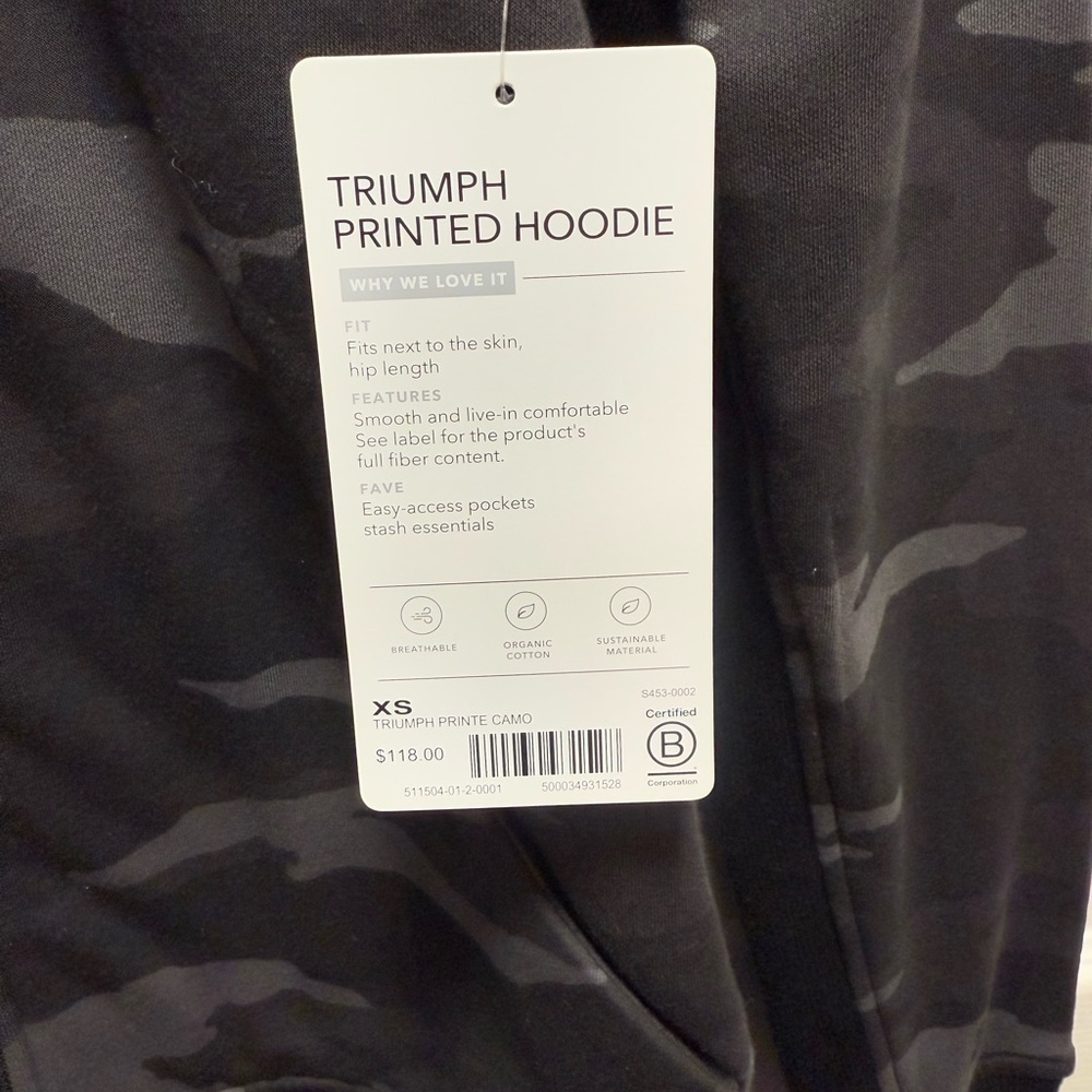 Athleta Triumph Black Camouflage Hoodie NWT size XS - Picture 3 of 11